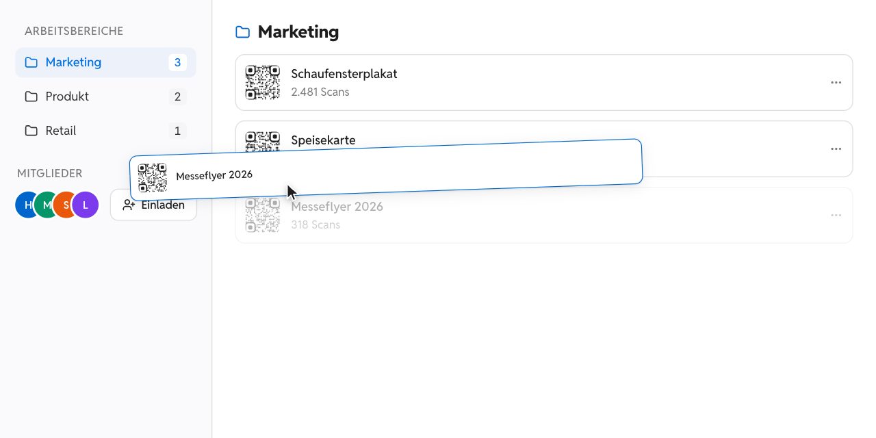QR-Codes im Team mit gemeinsamen Arbeitsbereichen verwalten