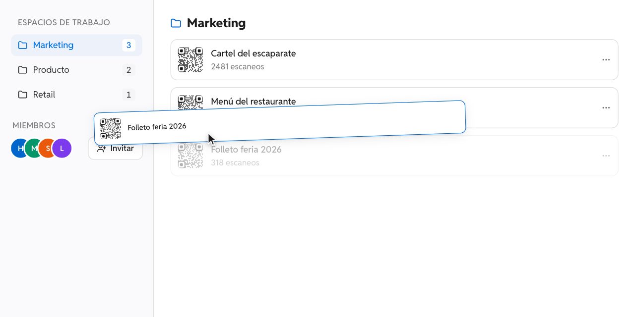 Gestionar códigos QR en equipo con espacios de trabajo