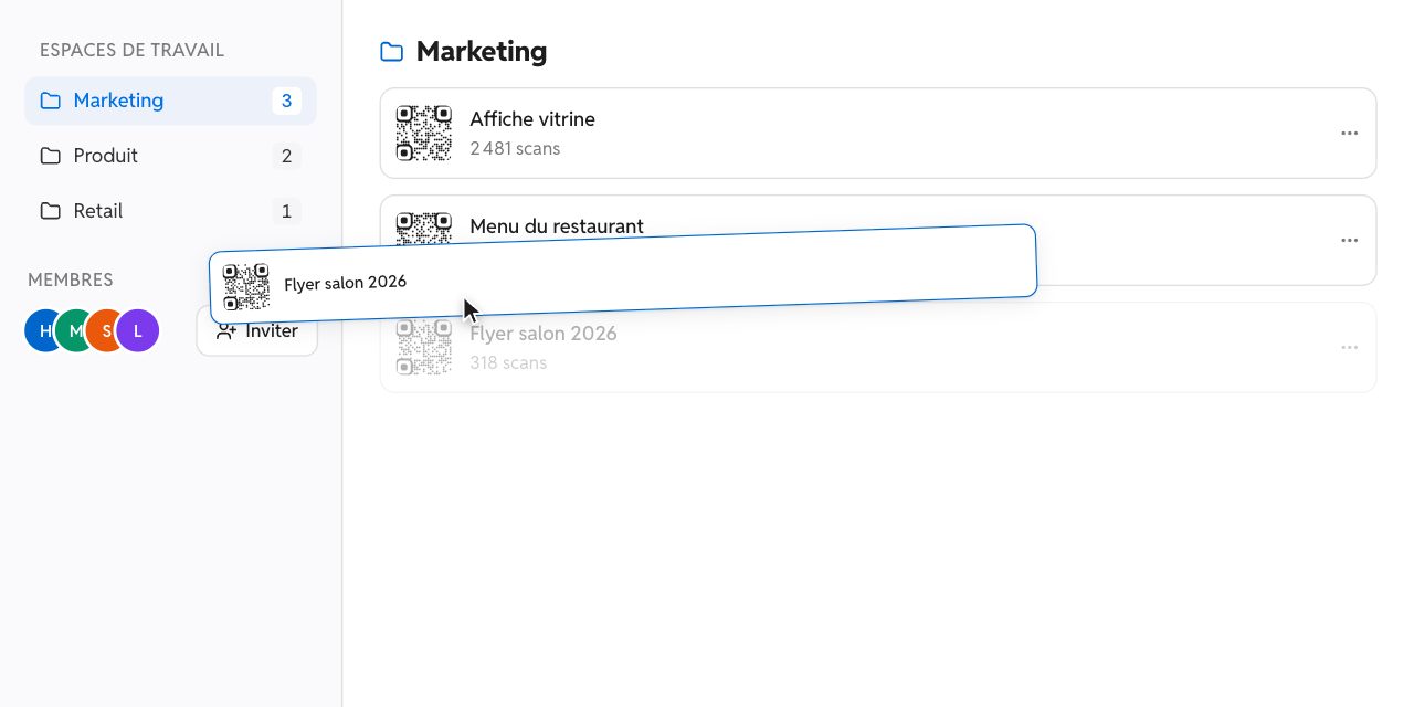 Gérer ses QR Codes en équipe dans des espaces de travail